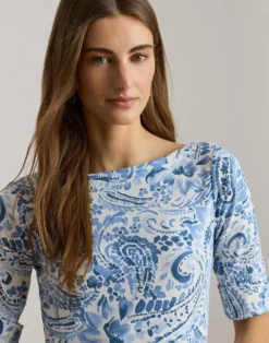 Paisley Cotton Boatneck Midi Dress