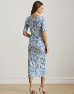 Paisley Cotton Boatneck Midi Dress