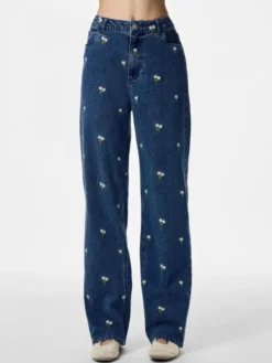 PCFLORA HW STRAIGHT EMB JEANS NOOS