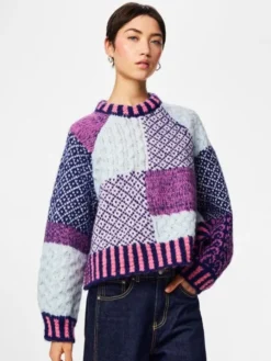 PCFUSION LS O-NECK COLORBLOCK KNIT