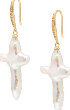 Pearl Cross Earrings