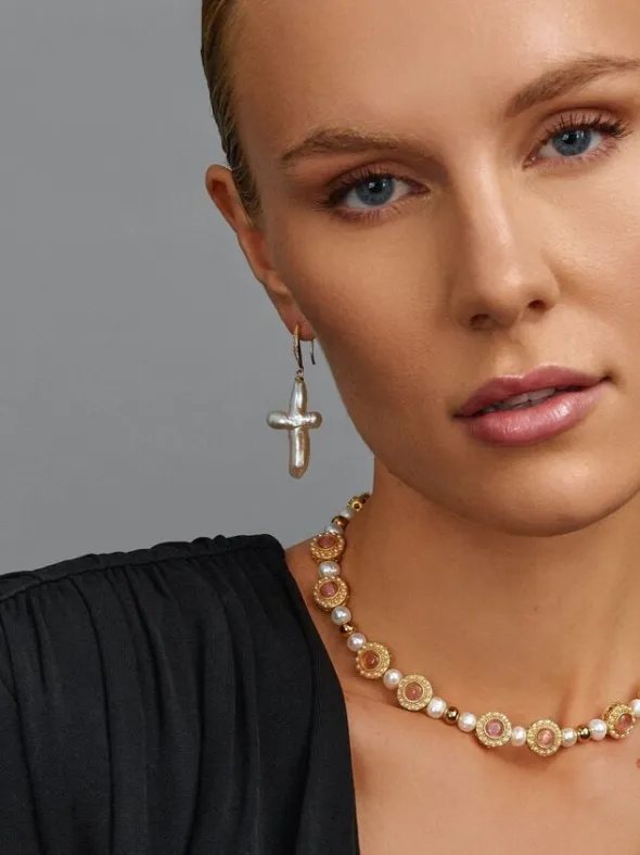 Pearl Cross Earrings