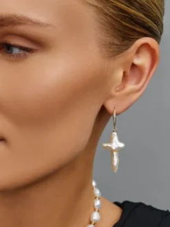 Pearl Cross Earrings