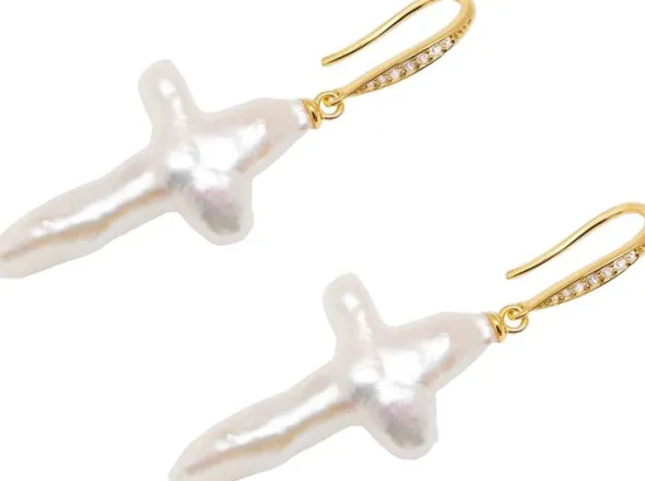 Pearl Cross Earrings