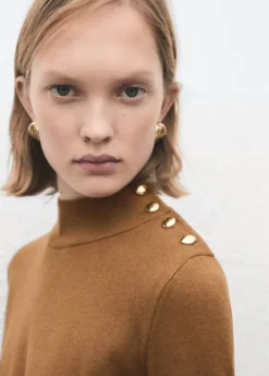 Perkins-neck sweater with button