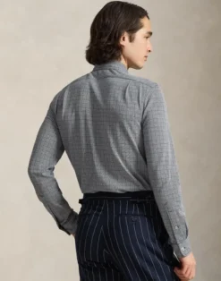 Plaid Jersey Spread-Collar Shirt
