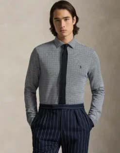 Plaid Jersey Spread-Collar Shirt