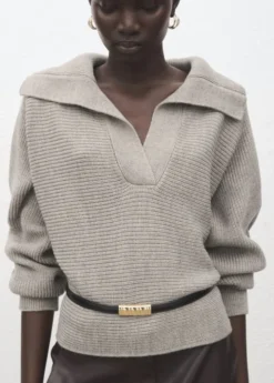 Polo-neck ribbed sweater