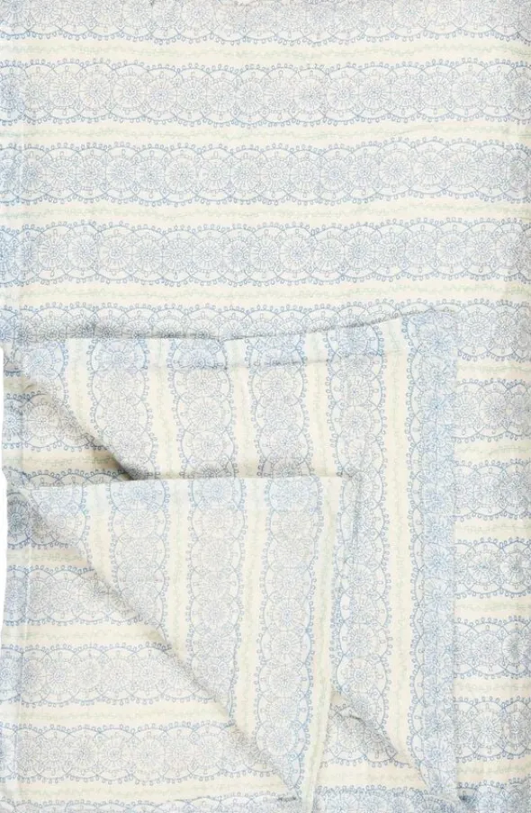 Quilt Anne blåt cirkelmønster og grønne blade