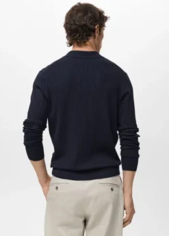 Ribbed knitted polo sweater
