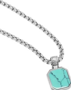 Silver Necklace with Square Turquoise Pendant