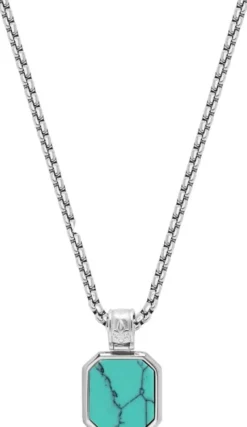 Silver Necklace with Square Turquoise Pendant