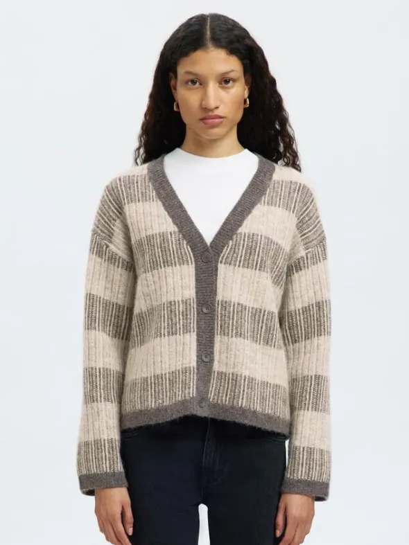 SLFALVA LS KNIT STRIPE V-CARDIGAN