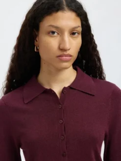 SLFLURA LS SLIM KNIT COLLAR NECK