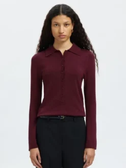 SLFLURA LS SLIM KNIT COLLAR NECK