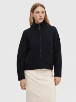 SLFSIA RAS LS ALPACA BLEND KNIT ZIPPER CARDIGAN
