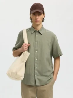 SLHREGCLAY LINENBLEND SS SHIRT CLA