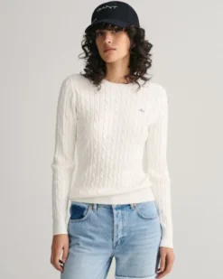 STRETCH COTTON CABLE C-NECK