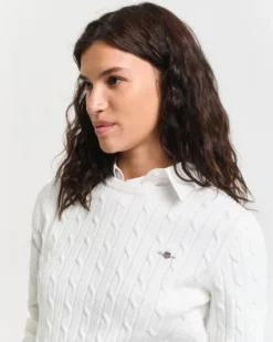 STRETCH COTTON CABLE C-NECK