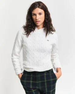 STRETCH COTTON CABLE C-NECK