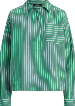 Striped Cotton Broadcloth Cropped Shirt