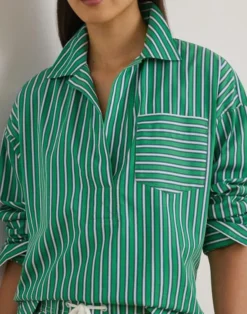 Striped Cotton Broadcloth Cropped Shirt