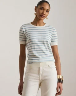 Striped Cotton Short-Sleeve Sweater