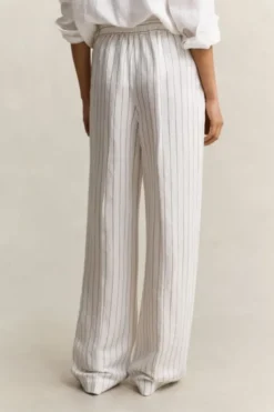 STRIPED LINEN BLEND PULL ON PANTS