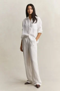 STRIPED LINEN BLEND PULL ON PANTS