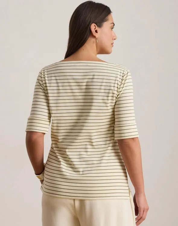 Striped Stretch Cotton Boatneck