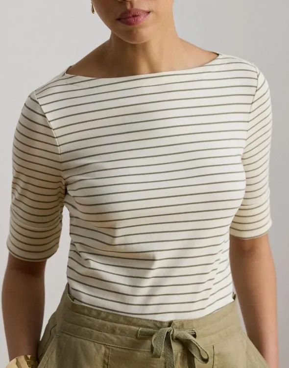 Striped Stretch Cotton Boatneck