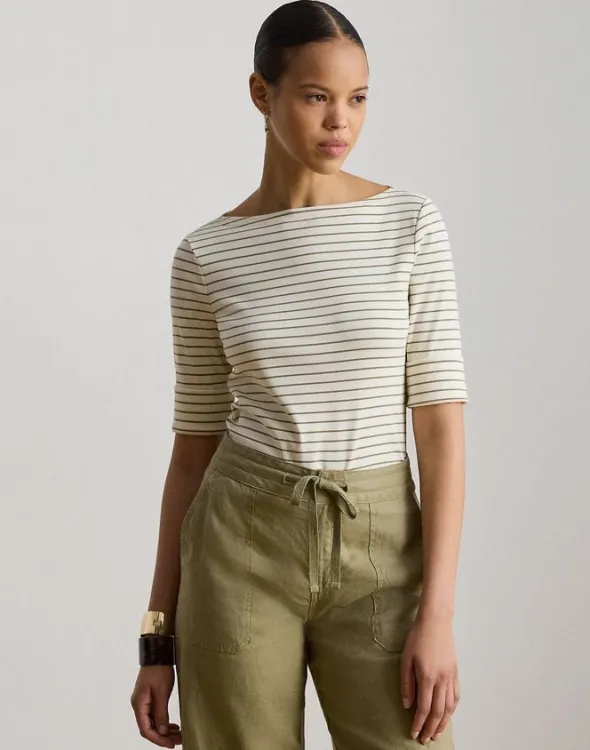Striped Stretch Cotton Boatneck