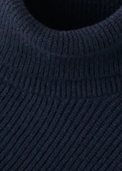 Sweater with asymmetrical roll neck
