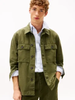 Textured Washed Sateen Utility Shirt Jacket