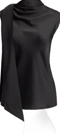Tie-Neck Charmeuse Sleeveless Blouse