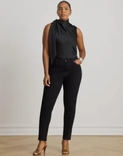 Tie-Neck Charmeuse Sleeveless Blouse