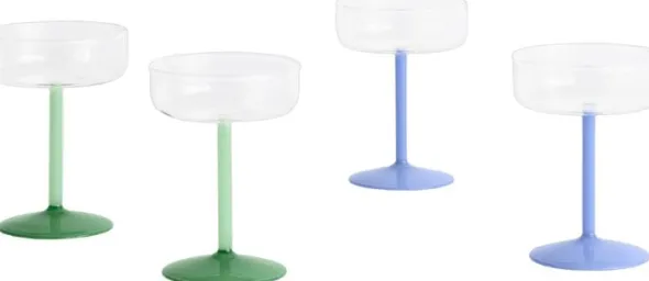 Tint Coupe Glass-Set of 2-Clear and jade light blue