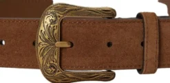 Tooled-Buckle Suede Belt