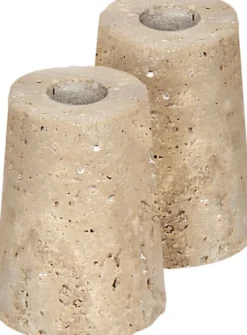 Travertine Candleholder mini taper, M, Desert beige, 2-pack,