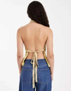 TSKELLY RUFFLE CHECK HALTER TOP WVN