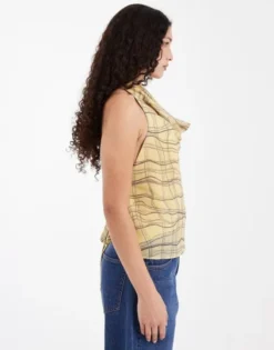 TSKELLY RUFFLE CHECK HALTER TOP WVN