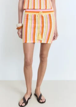 Two-tone striped cotton crochet skirt
