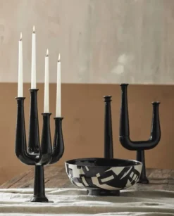ULOPU candleholder, 2 arm, aluminum - black
