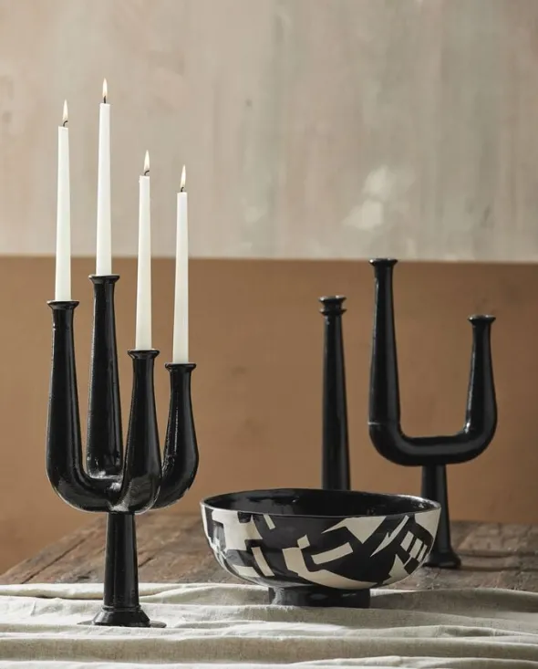 ULOPU candleholder, 2 arm, aluminum - black
