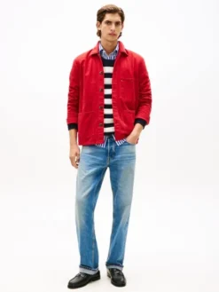 Washed Flag Embroidery Denim Chore Jacket
