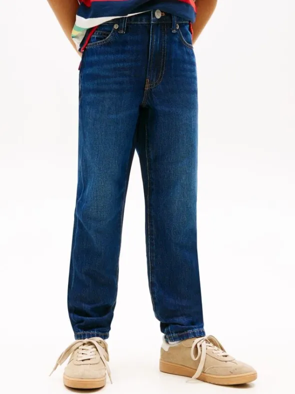 Whiskered Straight Leg Jeans