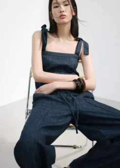 Wide leg denim trousers
