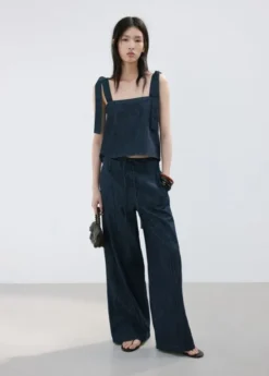 Wide leg denim trousers