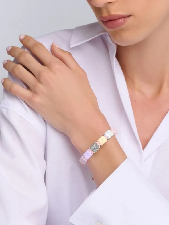 Women's Cream, White, Lavender & Soft Pink Ceramic Flatbead