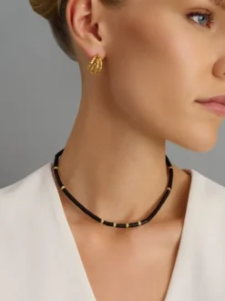 Women's Heishi Black Onyx Choker with Gold